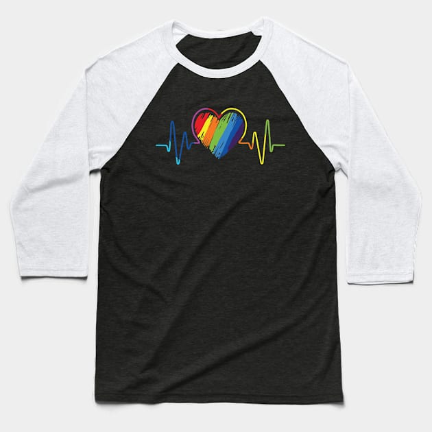 Rainbow heartbeat gay pride LGBTQ Baseball T-Shirt by little.tunny